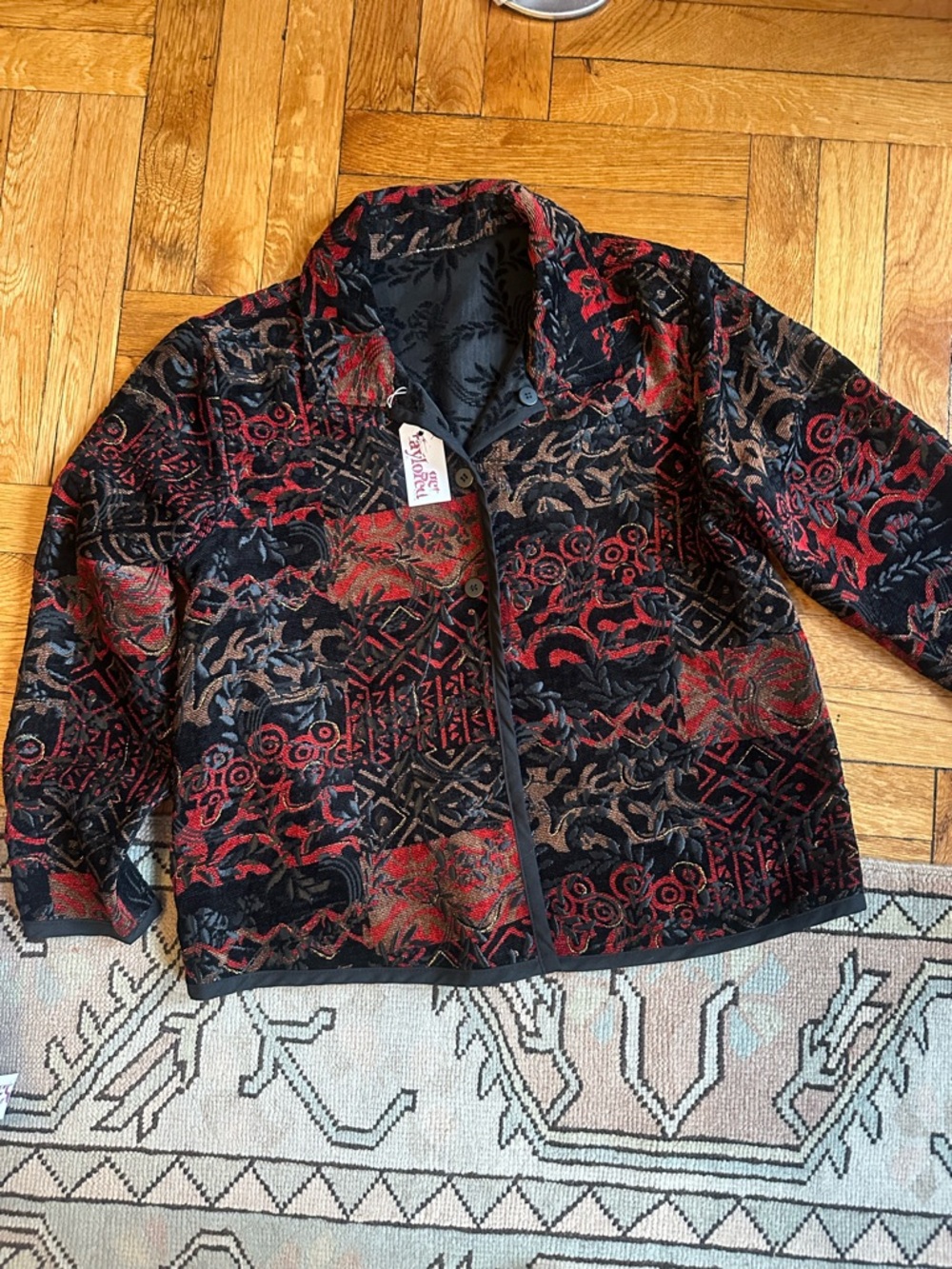 Reversible Black & Red Patterned Women's Jacket